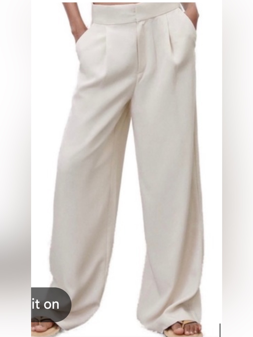 Zara Soft Ivory Wide-Leg High Waist Trouser M Bloggers Mango